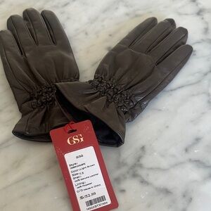 GSG Women's Brown Leather Gloves size 7.5 $52 nwt supple